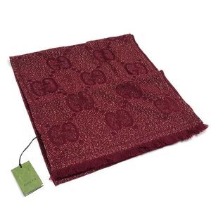 Gucci Lame Jaguar - Do Muffler - Shawl 598993 Red Fringe